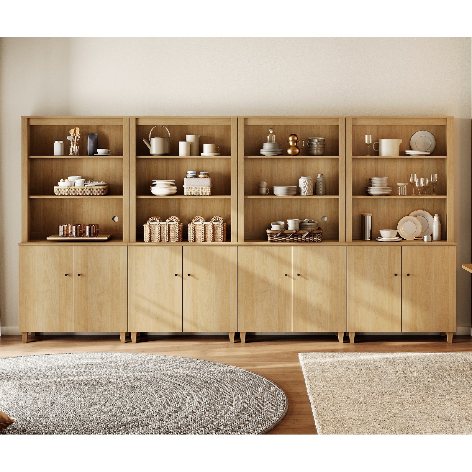 Modern 71" Tall Pantry Cabinet with Doors & Shelves for Dining Room