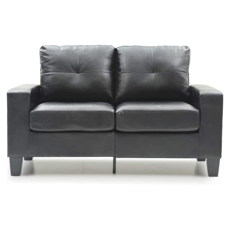 Flared Arm Faux Leather 4-Panel Tufted Straight Sofa - 58" - Black