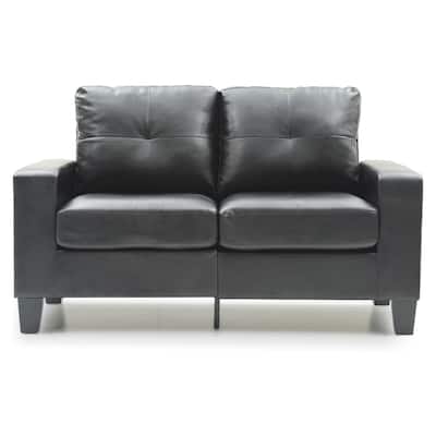 Flared Arm Faux Leather 4-Panel Tufted Straight Sofa - 58" - Black