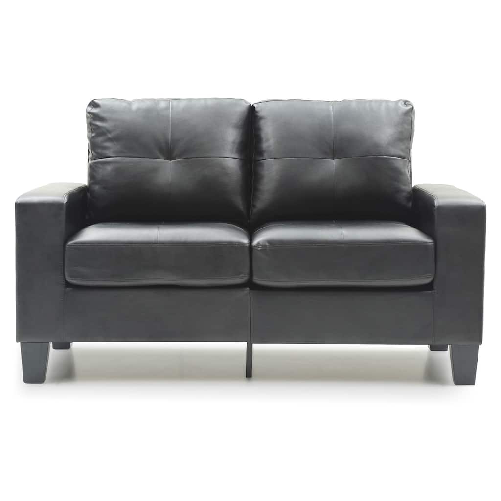 Flared Arm Faux Leather 4-Panel Tufted Straight Sofa - 58" - Black