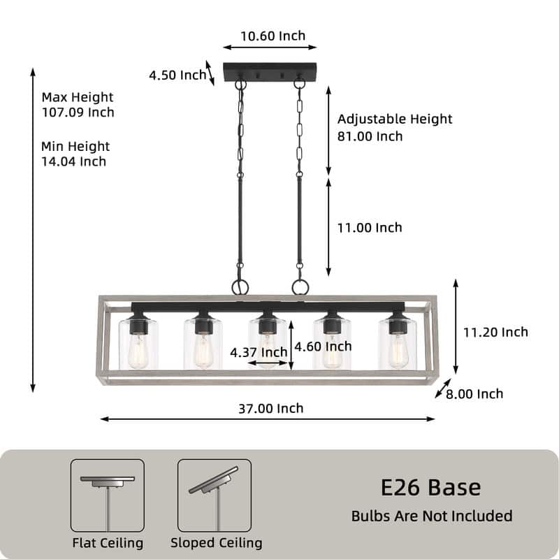 Acroma 5-light 37in Linear Modern Farmhouse Chandelier-UL Certified - 38 inches