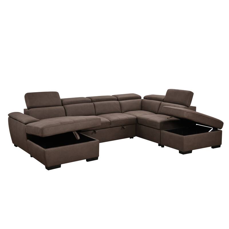 Roomfitters 128" U-Shaped Sectional Couch with Ottomans, Reversible Modular Sofa 7-Seater Couch with Storage Seat