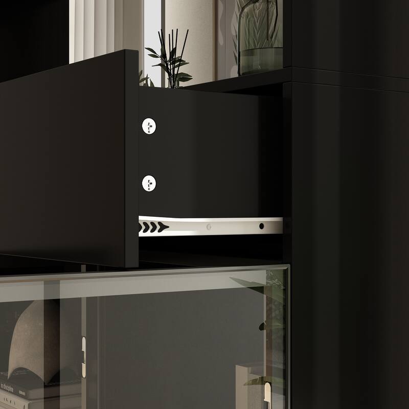 Tall Modular Display Storage Cabinet Bookcase w/Light Home Office