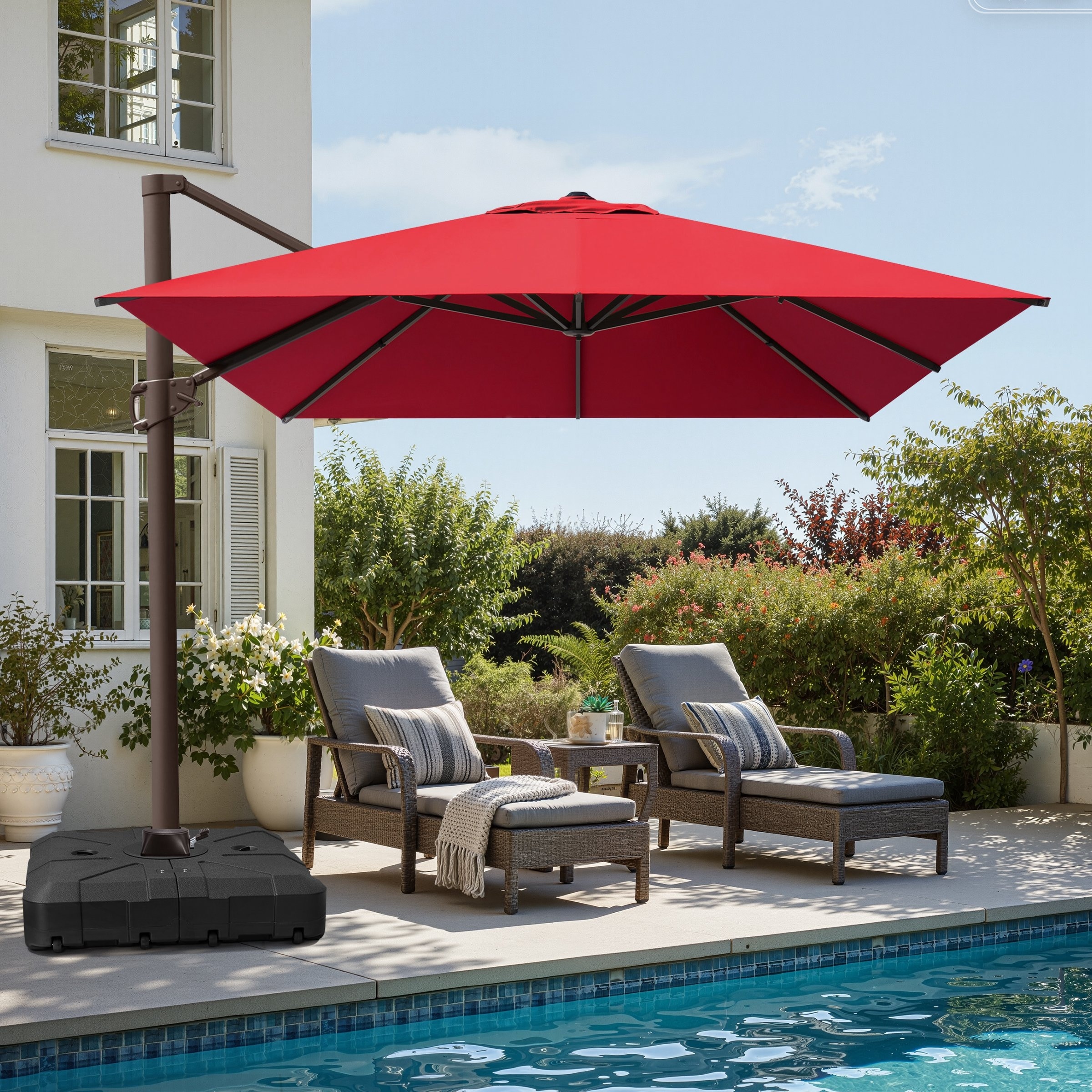 10x13 patio umbrella Grand FT Patio with Base, Acrylic Outdoor Cantilever Aluminum Umbrella, 5-Year-Non-Fading Rectangular Offset Umbrella with Cover for Poolside, Deck, Backyard, Gray Pole : Patio, Lawn & Garden Fill it with up to 396 pounds of sand or water for optimal stability Outdoor 10 x 13 FT