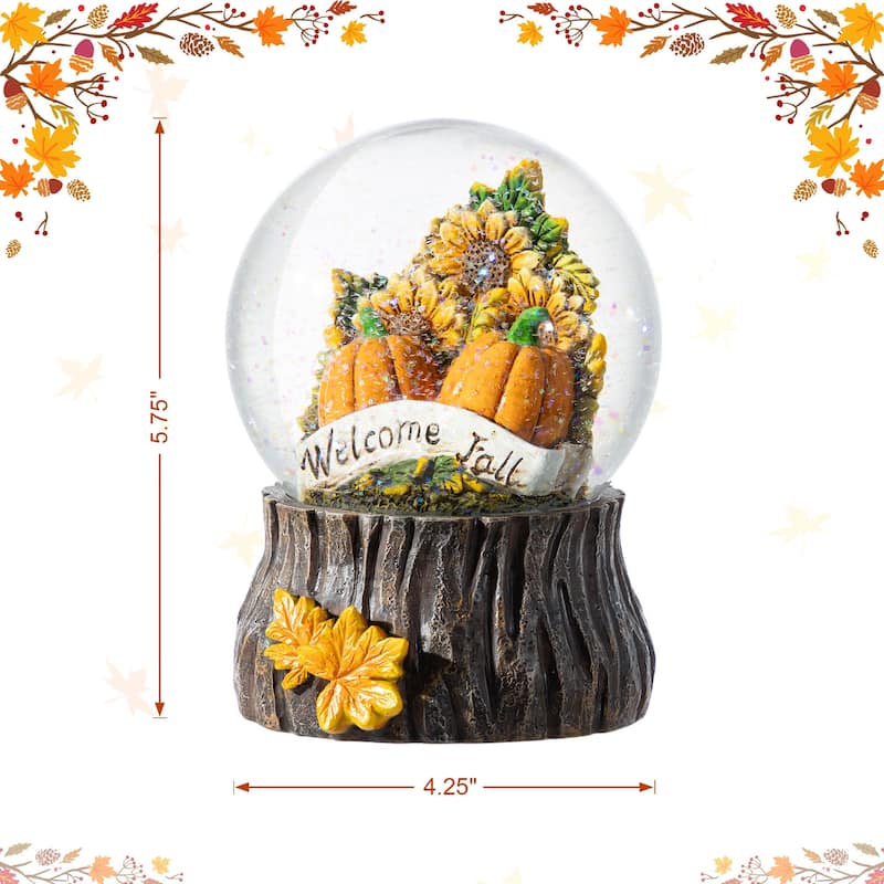 Glitzhome 100mm 5.75''H Fall Sunflower and Pumpkin Resin Waterglobe