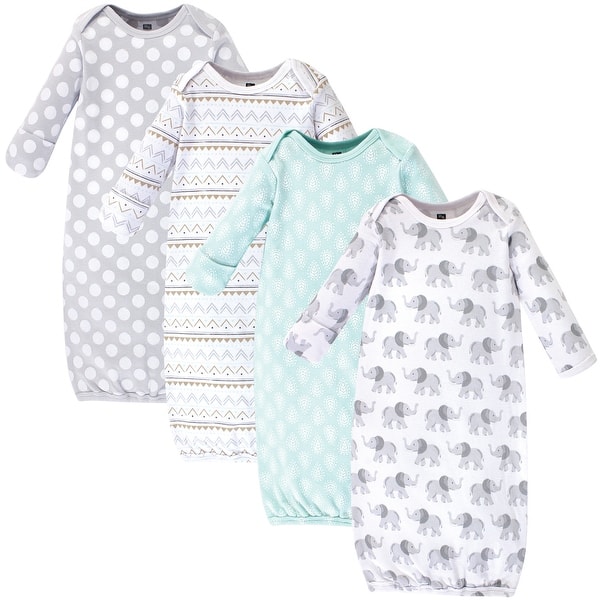 slide 2 of 5, Hudson Baby Cotton Gowns, Gray Elephant, Preemie-Newborn