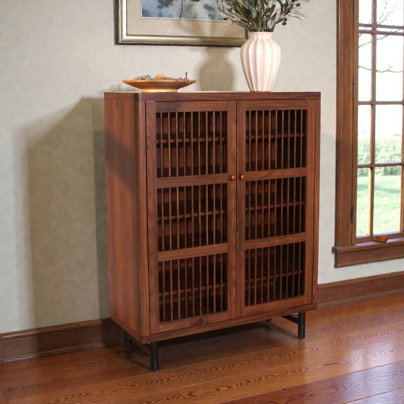 Shoe Cabinet with Shutter Doors, 6 Tier Wooden Shoe Storage Cabinet with Adjustable Shelves for Entryway Hallway - Walnut