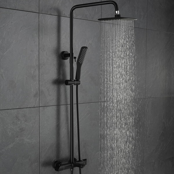 Thermostatic Wall Mount Shower Faucet Set With Tub Spout Complete Exposed  Shower System With Handheld Black Modern Shower Kit - On Sale - Bed Bath &  Beyond - 35706015
