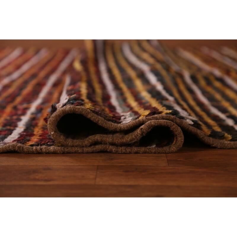 Striped Trellis Moroccan Oriental Rug Hand-Knotted Wool Carpet - 4'7" x 6'4"