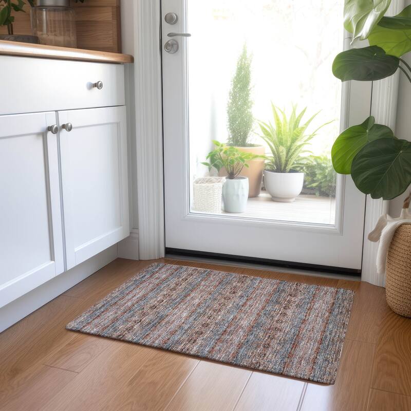 Machine Washable Indoor/ Outdoor Chantille Ombre Stripes Rug - 1'8" x 2'6" - Paprika