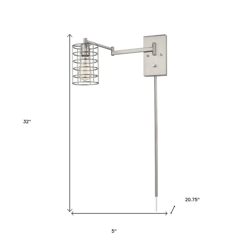 32"H Modern Plug-in Wall Sconce with LED Option and Dimmable Hanging Light Fixture Steel Frame - 32" H x 5" W x 20.75" D