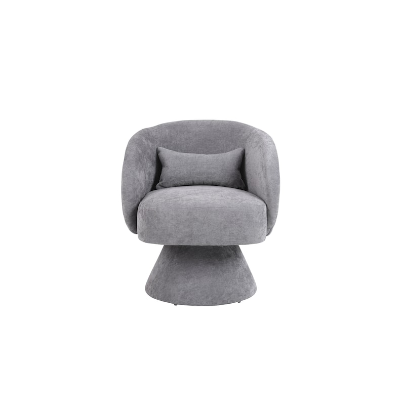 Swivel Round Barrel Chair in Fabric with Curved Backrest and Thick Padded Seat