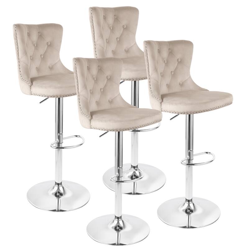 Velvet Swivel Bar Stools,Modern Bar Stools with High Back and Metal Footrest,Adjustable Swivel Barstools (Set of 2)