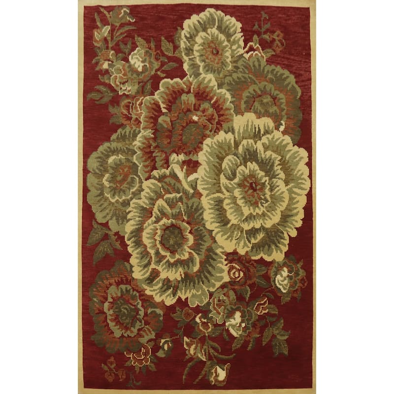 Red Floral Indian Area Rug 6x10 - 10' 1'' X 6' 5''