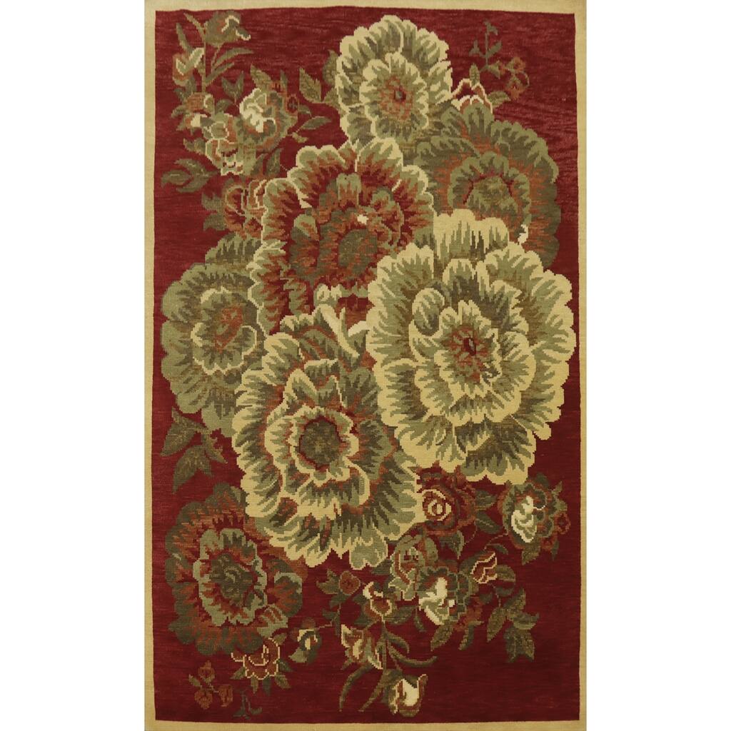 Red Floral Indian Area Rug 6x10 - 10' 1'' X 6' 5''