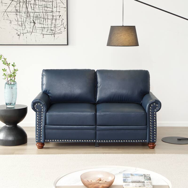Modern Living Room Sofa with Wood Leg - Navy Blue - 2 Seats
