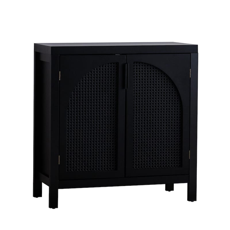 Black Accent Cabinet with Doors, Rattan Sideboard Buffet Cabinets with Storage,29 Inch Narrow Credenzas Storage Cabinet