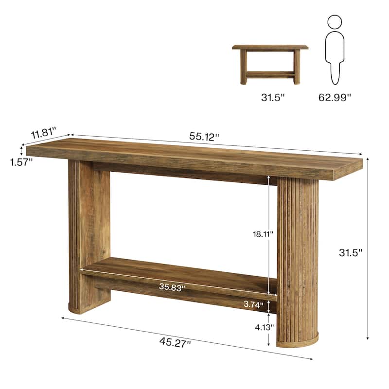 55" Industrial Brown Console Table 2-tier Sofa Table for Entryway