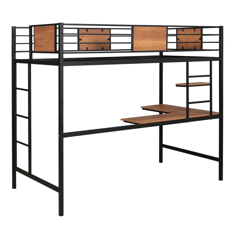Twin Metal Loft Bed with Desk & Shelf