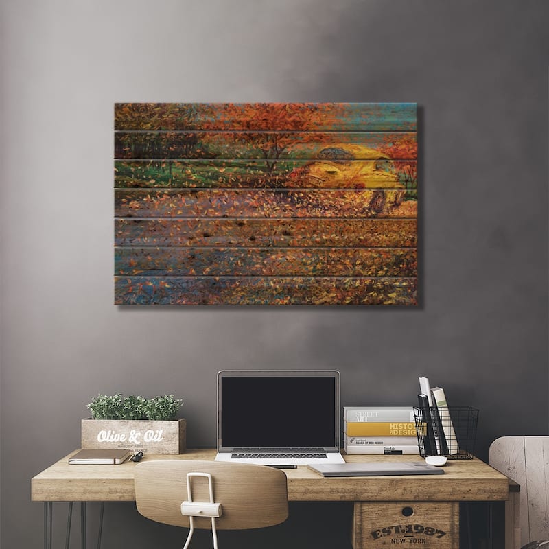 Volkswagen Yellow Print On Wood by Iris Scott - Multi-Color
