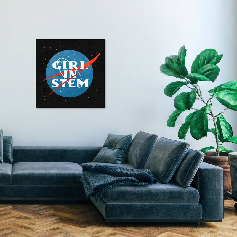 Wynwood Studio Prints Typography and Quotes Girl in Stem Logo Blue and Light Blue Modern & Contemporary Wall Art Canvas Print - 30 x 30