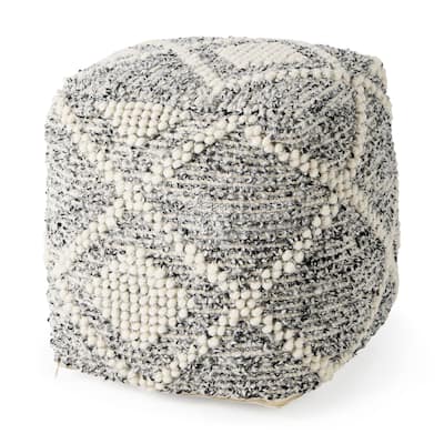 Mercana "Ekiya" Black & White Yarn / Wool Patterned Square Pouf
