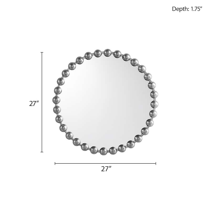 Roomfitters 27-Inch Beaded Round Wall Mirror, Metallic Iron Frame Decorative Glam Accent Mirror for Living Room