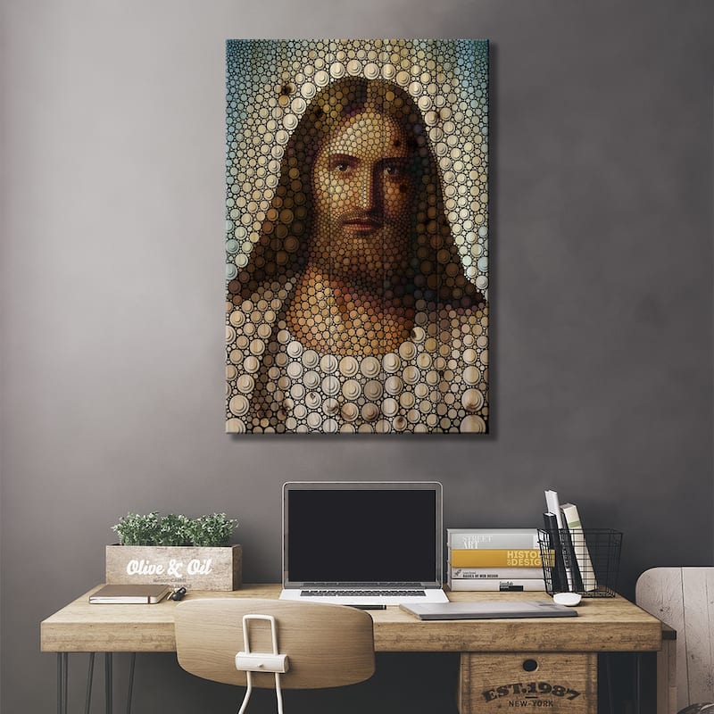 Jesus Print On Wood by Ben Heine - Multi-Color