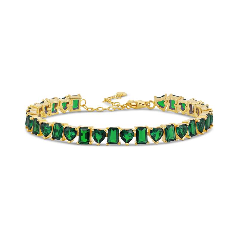 SHYMI Heart and Emerald Shape Tennis Bracelet - Green - Gold