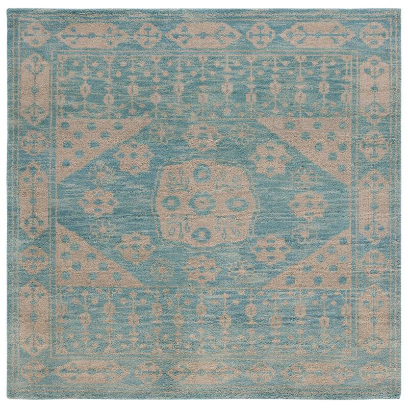 SAFAVIEH Hand-knotted Kenya Ma'Anit Southwestern Tribal Wool Rug - 7' Square - Blue