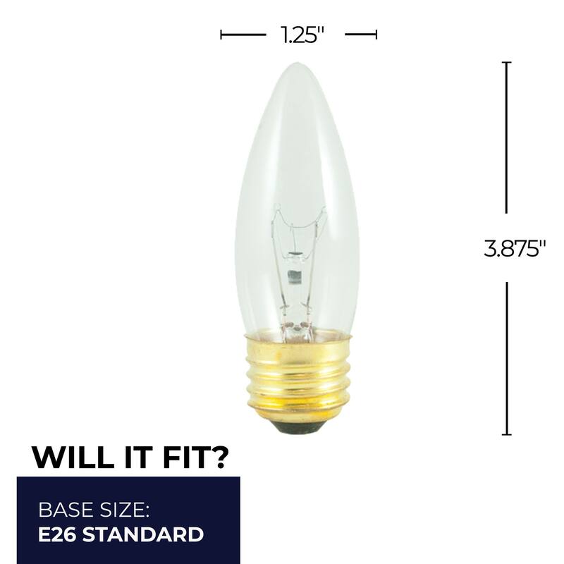 Bulbrite Pack of (50) 40 Watt Dimmable B10 Incandescent Light Bulbs with Clear Finish and Medium (E26) Base - Warm White Light