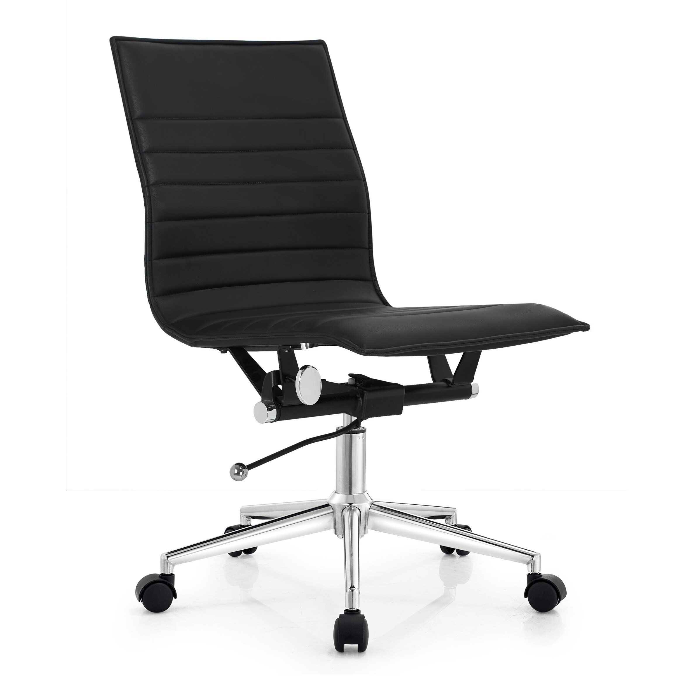 Brown Adjustable Mid Back Office Chair Sleek Swivel PU Leather Armless Ribbed