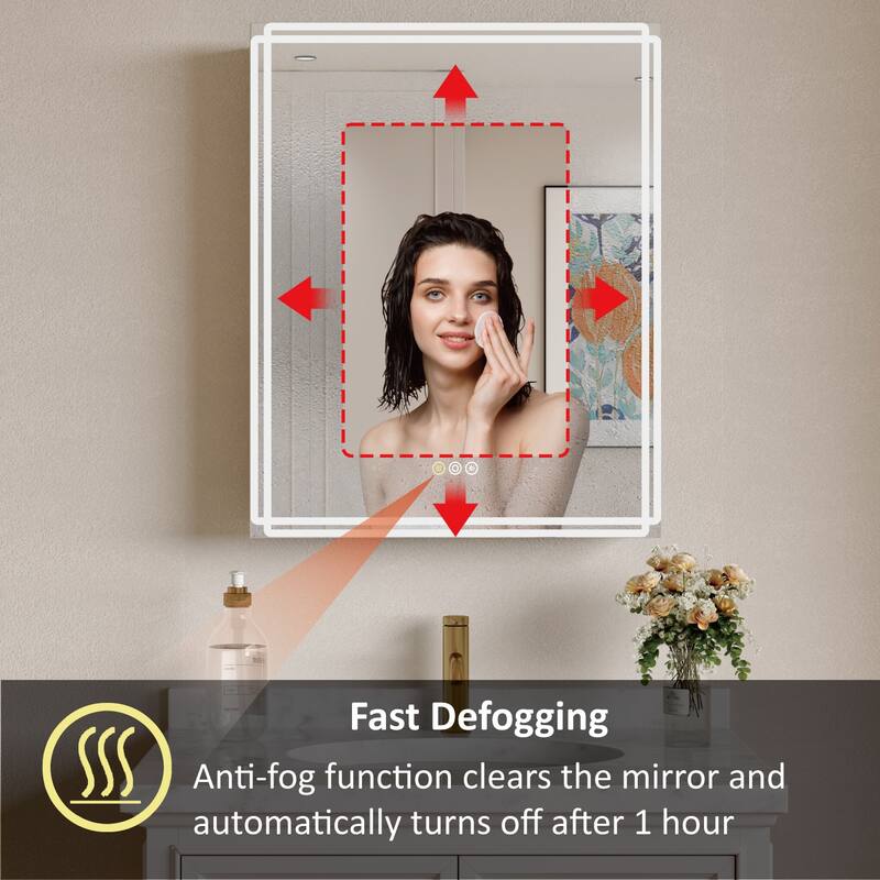 Alita Aluminum LED Medicine Cabinet with Mirror, Dimmable Light, Anti-Fog, Adjustable Shelves, Recessed or Wall Mount