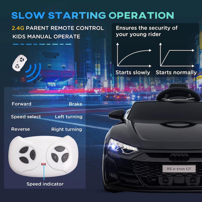 12V Kids Ride on Car with Remote Control, Battery Powered Electric Car Drift Car Black Engineering Car with 4 Wheels