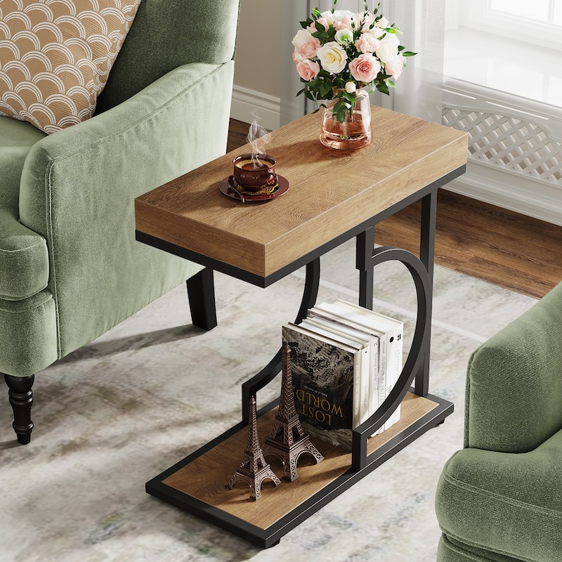 Narrow Side Table White Gold Side Table C Shaped End Table Modern Bedside Table Small Side Table for Couch Living Room