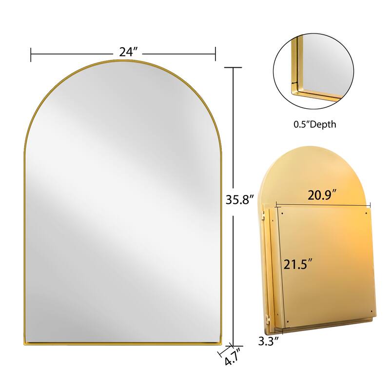 Recessed Gold Metal Framed Medicine Cabinet with Mirror and Adjustable Shelves, Wall-Mounted Storage