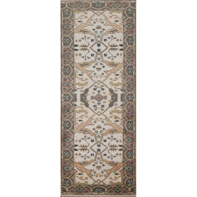 Ivory Oushak Oriental Runner Rug Hand-Knotted Wool Carpet - 2'7" x 7'10"