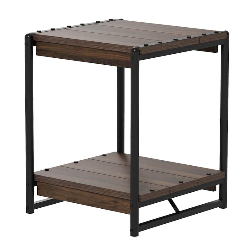 20'' Large Square Farmhouse Grey Wood Storage End Table - Brown