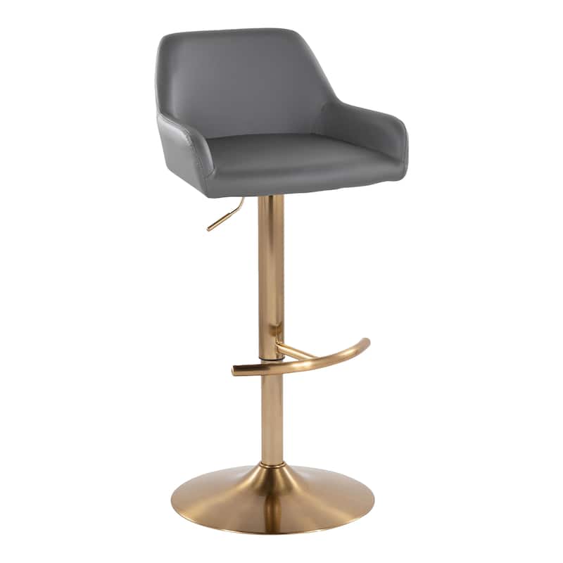 Silver Orchid Galotti Adjustable Bar Stool with Rounded T Footrest (Set of 2) - Grey Faux Leather/Gold Metal
