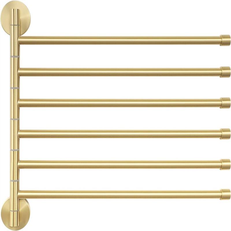 Folding Hand Towel Bar 4 Bars Arm Towel Holder Towel Hanger for Bathroom Wall Mount - 15.4"L x 12.9"W x 1.12"H - Golden 6-Bars