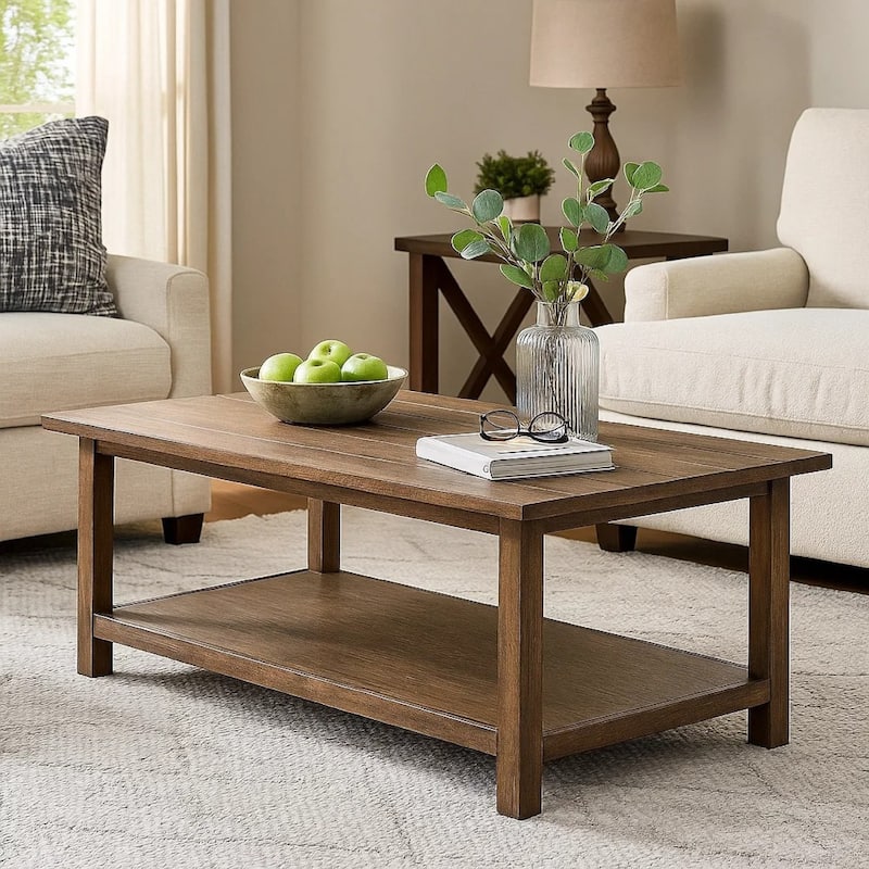 Ayne Coffee Table, 1 Shelf, Distressed Brown Wood Frame, 47 Inch