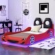 preview thumbnail 16 of 39, Wood Twin Size Race Car-Shaped Kids Platform Bed with LED and Upholstered Backrest, Bedroom Floor Bed Wood Frame for Kids Teens