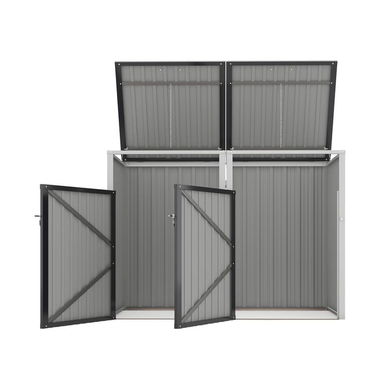 Garbage Bin Shed Stores 2 Trash Cans Metal Outdoor Bin Shed for Garbage Storage, 54 cubic feet of space