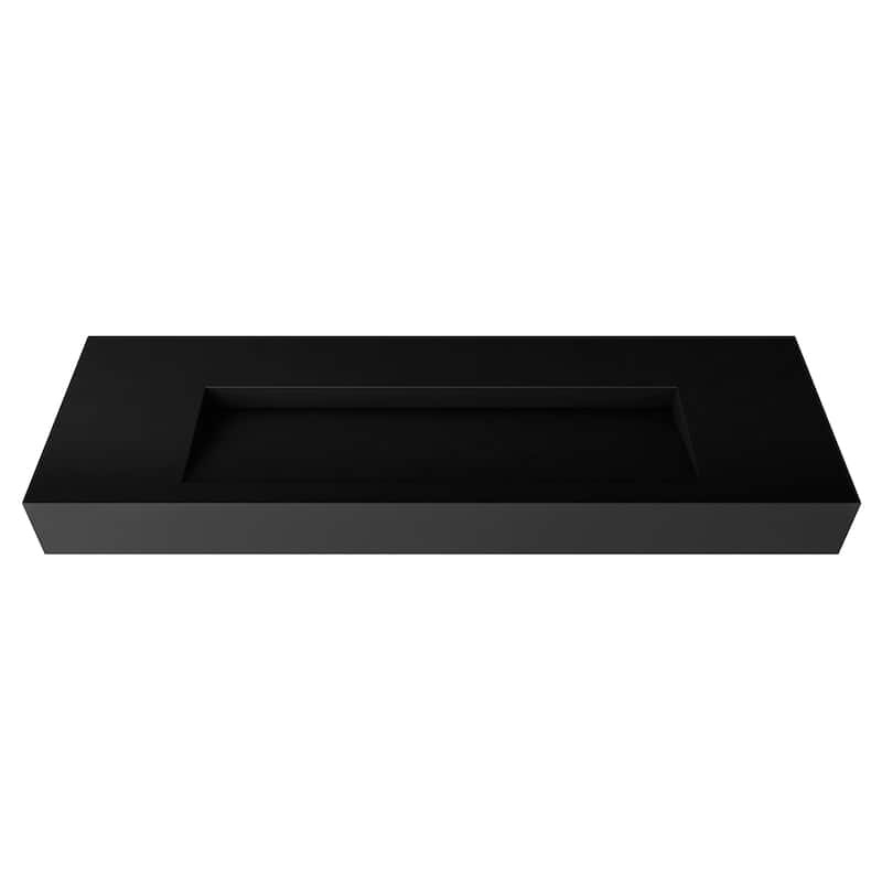 Pyramid Solid Surface Wall-Mounted Bathroom Sink - 60" No Faucet Hole - Black