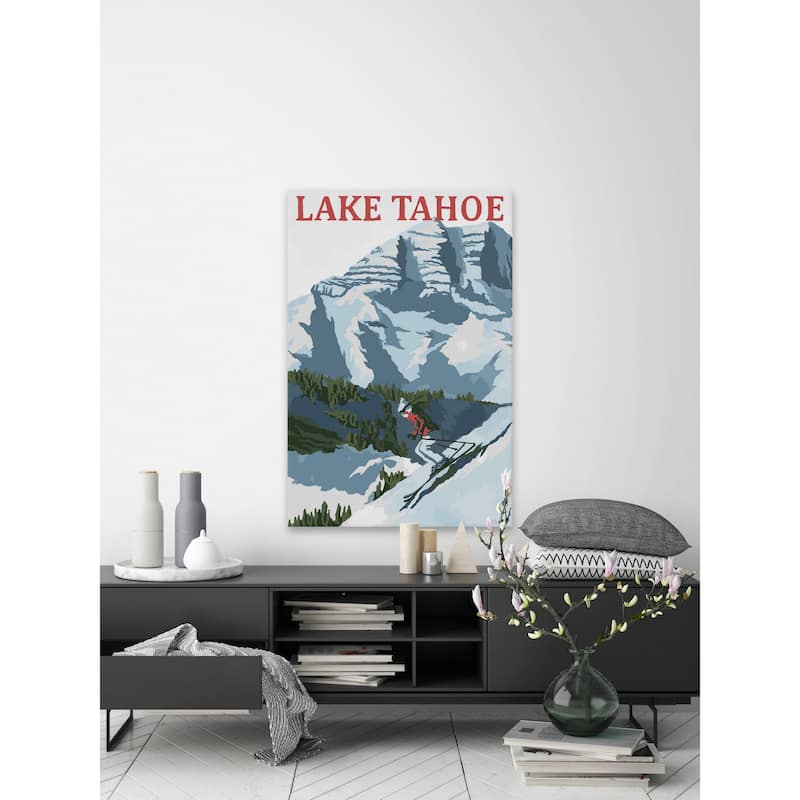 'Lake Tahoe Skiing' Painting Print on Wrapped Canvas