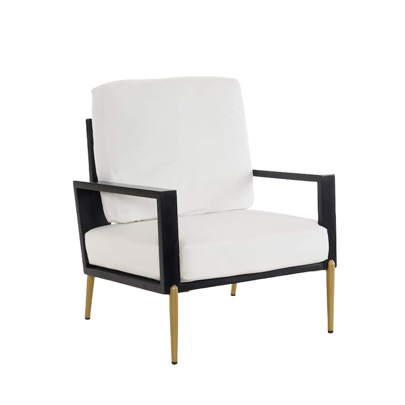 Roomfitters Modern Low Back Floral Velvet Accent Armchair with Gold Metal Legs, Wide Armrests and Pillow Back
