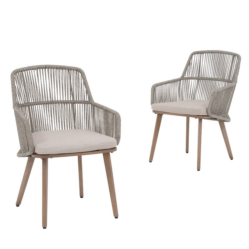 Outdoor 2-piece Dining PE Wicker Arm Chair with Cushion