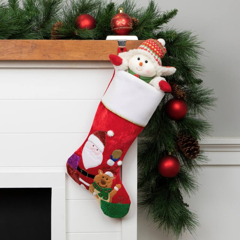 20.5" Red White Glittered Santa Claus Reindeer Christmas Stocking