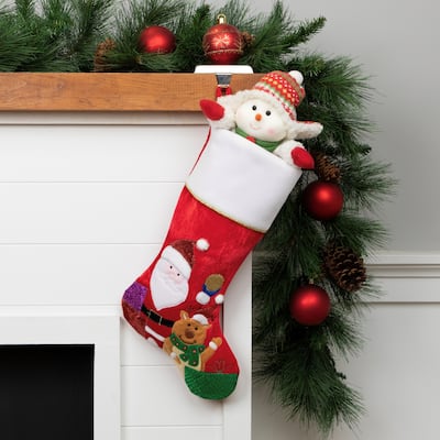 20.5" Red and White Glittered Santa Claus and Reindeer Christmas Stocking