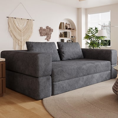 Folding Memory Foam Sleeper Sofa Bed Chenille Floor Couch Convertible into Sleeping Mattress with Rectangle Pillow and Cushions